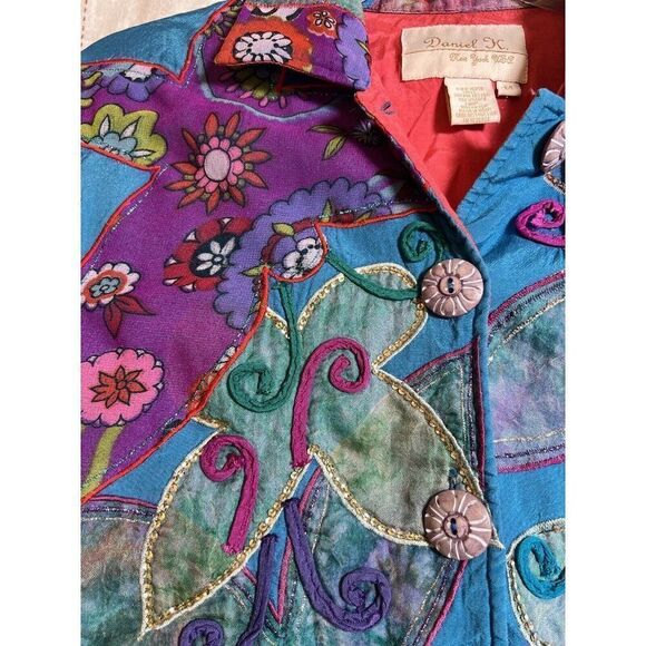 Vintage Patchwork jacket Medium Butterfly aplique sequins cross stitched.  Z - Picture 4 of 12
